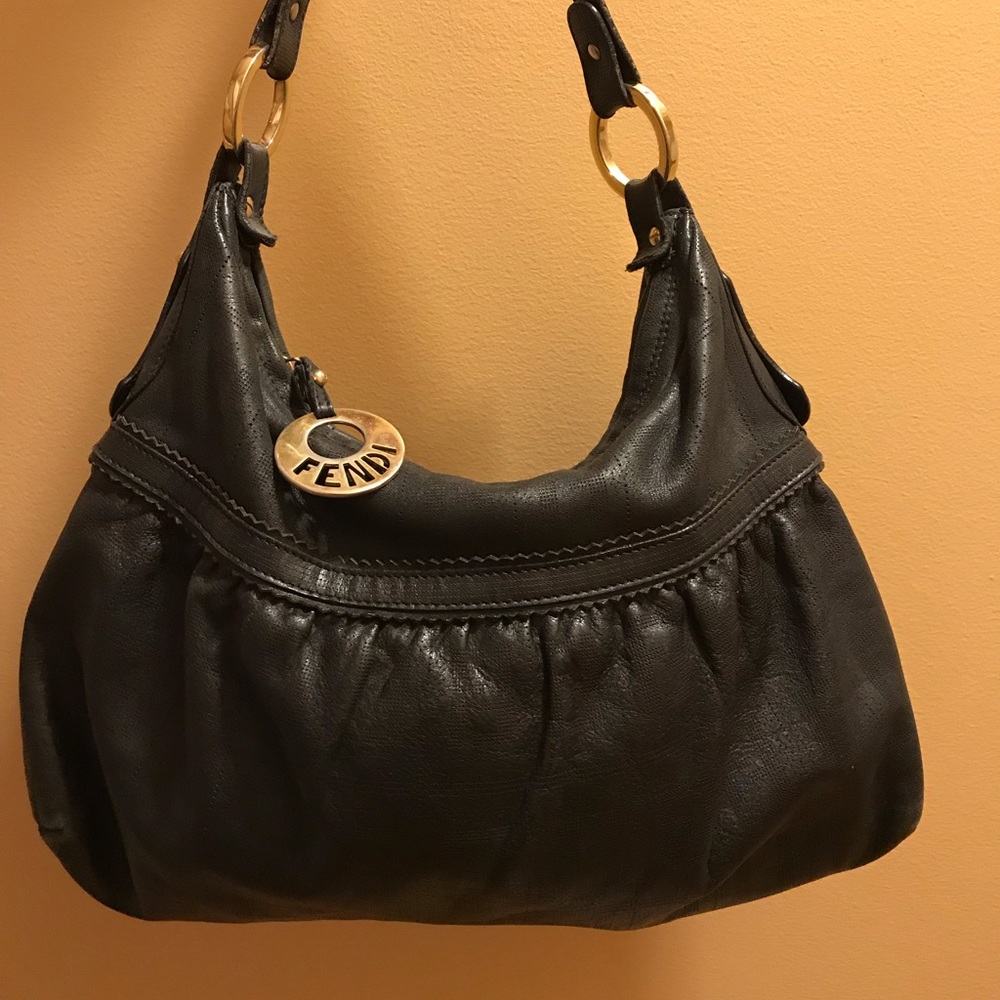 Fendi black zucca leather bag